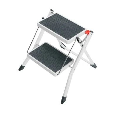 Imagen de Hailo Mini Taburete de Acero con 2 peldaños y botón Bloqueo/desbloqueo Seguridad para su Transporte, Negro, Color Blanco
