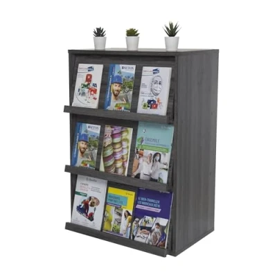 Imagen de Iris Ohyama, mobiliario, biblioteca, estante de almacenamiento, 3 puertas plegables, diseño, sólido, moderno, multi uso, escritorio, habitación, salón Flap Rack Chr Gris Oak