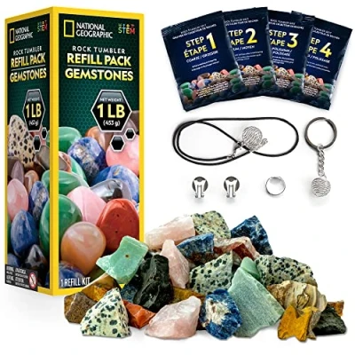 Imagen de National Geographic Kit de Recarga para Tambor Pulidor Piedras 453 g Preciosas 9 Variedades Que Incluyen Ojo Tigre, Amatista y Cuarzo Viene con 4 Grados Gravilla