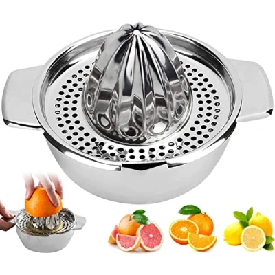 Imagen de Exprimidor de Limón Cítricos Manual Acero Inoxidable para Naranja Lima Pomelo 300ml, Ø 13,5 cm