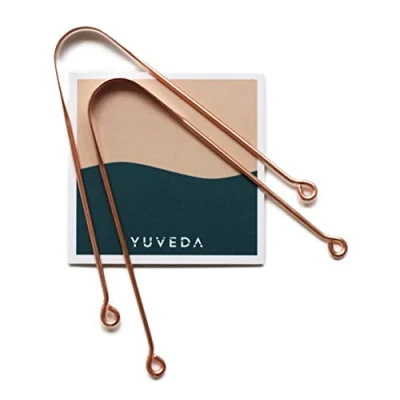 Imagen de Yuveda Raspador de lengua cobre, 2 raspadores Para ritual Ayurveda. Combate con éxito el mal aliento y lo elimina. eliminar las placas la lengua, incluye bolsa viaje