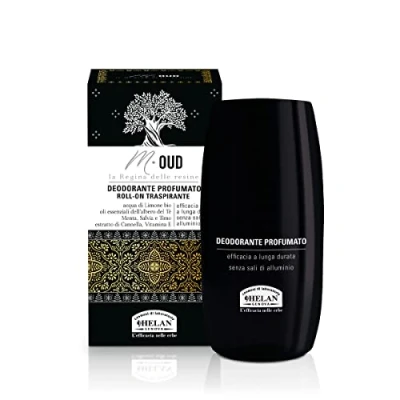 Imagen de Helan, M Oud, Desodorante Roll On Perfumado y Transpirable para Hombre Fresco Suave con la Piel, sin Sales de Aluminio, Aceites Esenciales Acción Duradera, 50 ml Made in Italy