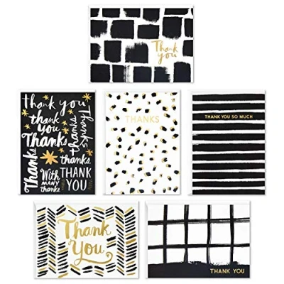Imagen de Hallmark tarjetas de agradecimiento surtidas, artísticas en blanco y negro (24 con sobres para baby showers, bodas, despedidas soltera, todas las ocasiones)