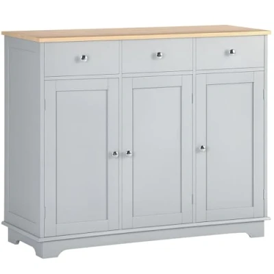 Imagen de HOMCOM Aparador de Cocina con 3 Cajones Puertas y Estantes Ajustables Mueble Auxiliar Almacenaje para Comedor Salón Estilo Moderno Antivuelco 101x40x85 cm Gris