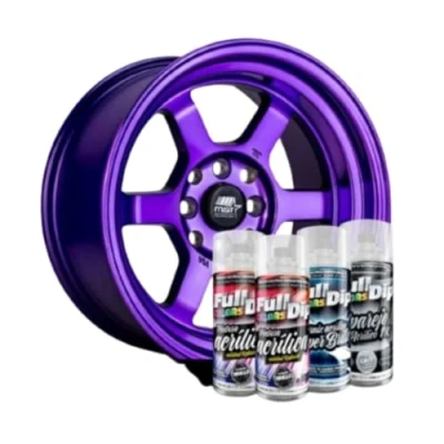 Imagen de AutoFullCar Pack Llantas Full Colors By Dip Pintura ACRÍLICA PERMANENTE Formato Spray 400 ml/u. Contiene Aparejo, y Barniz Acabado Brillo o Mate (VIOLETA BRILLO)