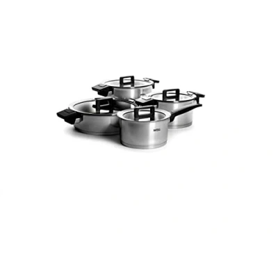 Imagen de Woll Concept Juego de ollas (8 piezas, inductivas, aptas para todo tipo fuegos, acero inoxidable, apto horno hasta 200 º), color plateado