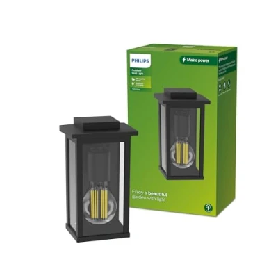 Imagen de Philips Lighting Aplique pared Exterior Mirth, formato cuadrangular, negro, max. 25W, resistente a intemperie IP44 (no incluye bombilla)