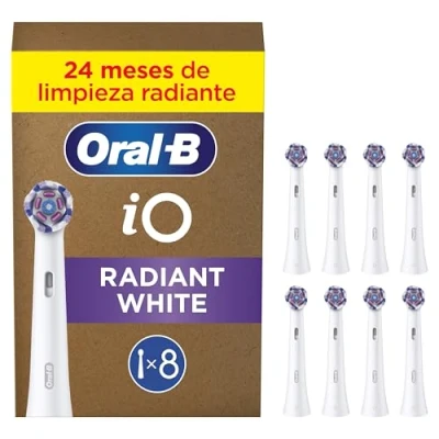 Imagen de Oral B Series iO Radiant White Cabezales De Recambio Originales, Pack 8 Recambios Blancos Para Cepillos Dientes Eléctricos iO, Blanqueamiento Dental, Eliminación Manchas