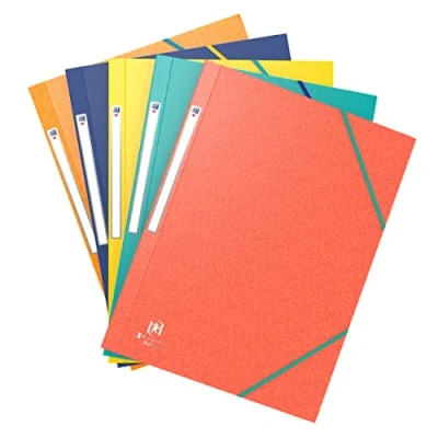 Imagen de OXFORD Lote de 5 Carpetas 3 solapas Bicolor Recyc+ A4 con funda elástica para tarjetas, colores surtidos