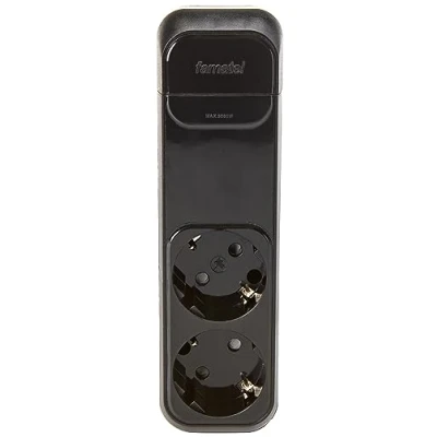 Imagen de FAMATEL Regleta de 2 tomas Sin Cable Hasta 3680W 16A 250V Protección Infantil Orientación a 45o Evita consumos fantasma Negro