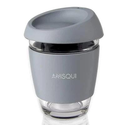 Imagen de AniSqui Taza de café Cristal Reutilizable (350ml, sin BPA, Tapa Silicona)
