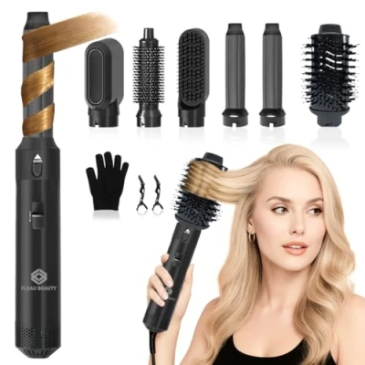 Imagen de Cepillo Secador de pelo Fleau Beauty Edición PRO Multistyler Airstyler Hairwrap rizador Moldeador Juego 6 en 1 (Negro 1)