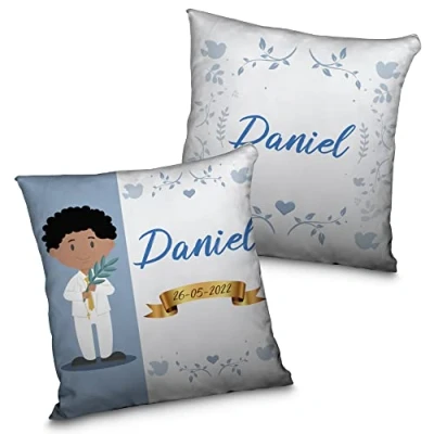Imagen de LolaPix Cojín comunión niño. Regalos Personalizados con Nombre y Texto. Personalizado. Varios diseños. NIÑo Negro
