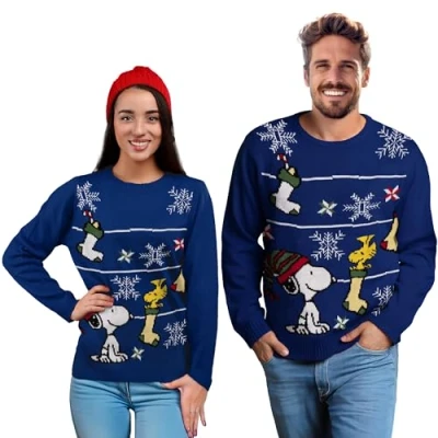 Imagen de United Labels Snoopy Jersey de Navidad Unisex Azul Invierno para Hombre Mujer, azul, XXL