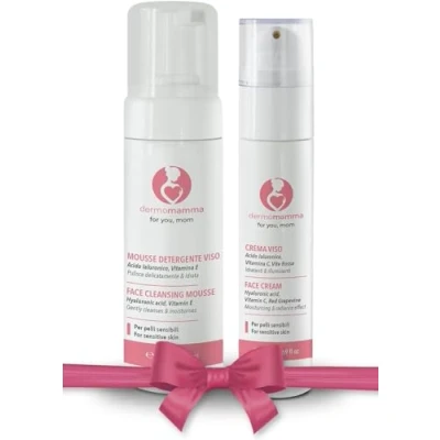 Imagen de DERMOMAMMA Duo Facial, Tratamiento Completo, Espuma Limpiadora y Crema con Ácido Hialurónico Vitamina C, Rostro Limpio, Luminoso e Hidratado, Indicado en el Embarazo la Lactancia