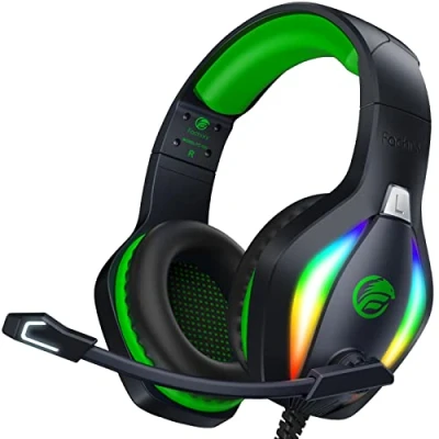 Imagen de Fachixy 「2024 New」 FC100 Cascos Gaming para PS4/PS5/PC/Xbox One/Switch, Auriculares Cancelación de Ruido, con Microfono Estéreo Sonido, PS4 3.5mm Jack Luz RGB (Verde)