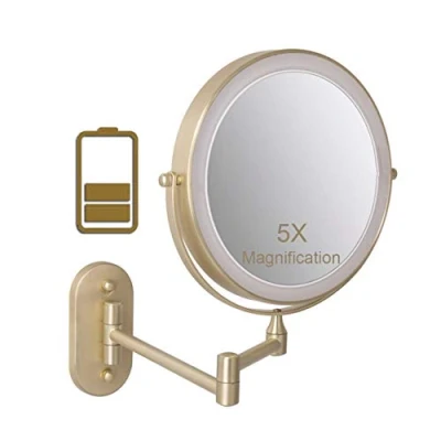 Imagen de ZJBB Espejo Bano LED Maquillaje con Luz Pared en Aumento 10x, Tocador Dorado Doble Cara Giratoria de 360 , Baño 3 Configuraciones Iluminación, 8 Pulgadas5X