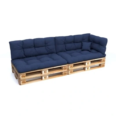 Imagen de POKAR Juego de Cojines aconchadas 6 Piezas para Europalés: 2X Asiento 120x80cm +2X Respaldo 120x40cm + 1x 60x40cm Lateral cojín Decorativo 40x40cm, sofá paletas, sin palés, Azul Marino