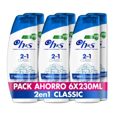 Imagen de H&amp;S Champú Y Acondicionador Anticaspa 2in1 Classic, Hasta Un 100% Libre De Caspa, 230 ml x 6, Old Version