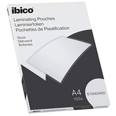 Imagen de Ibico Basics Láminas para Plastificar Tamaño A4, Grosor Estándar, Pack de 100, Acabado Brillante, Transparentes, 627310