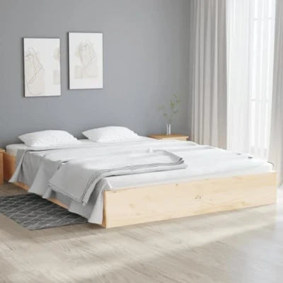 Imagen de vidaXL Estructura de Cama Doble Matrimonial Somier Dormitorio Base Habitación Muebles Mobiliario Hogar Cuarto Descanso Madera Maciza 135x190 cm