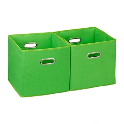 Imagen de relaxdays Cajas de almacenaje, Set Dos cestas, Sin Tapa, con Asas, Plegable, Cuadrado, 30 cm, Verde, Cartón
