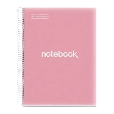 Imagen de Miquelrius Cuaderno A4 Notebook Emotions, 120 Hojas 90 g/m², Cuadrícula 5 x mm, Franjas de Colores, Espiral Microperforado, Tapa Polipropileno, 4 Taladros, Color Rosa