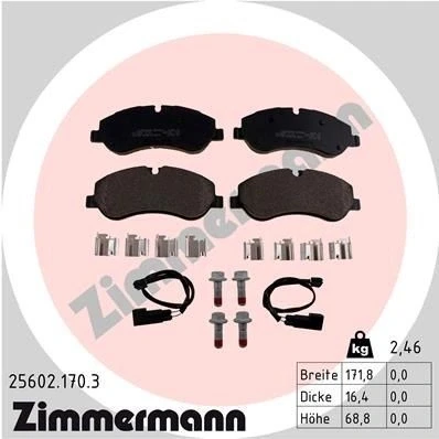 Imagen de ZIMMERMANN 25602.170.3 Juego de pastillas freno FORD: Transit Custom V362 Furgón, V363 Tourneo Bus