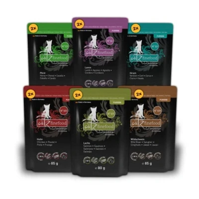 Imagen de catz finefood Purrrr Collection II Comida húmeda para Gatos monoproteína sin Cereales, azúcar, hipoalergénica, Alto Porcentaje de Carne, Multipack Gatos, en Bolsa, 12 x 80