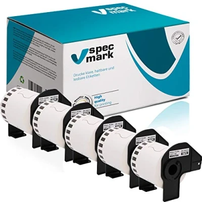 Imagen de specmark 5 rollos de etiquetas continuas compatibles con Brother DK 22212, 62 mm x 15,24 m, para todas las impresoras QL: QL 570 700 800