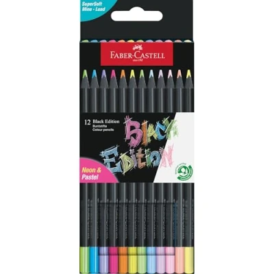 Imagen de Faber Castell 116410 Estuche de Cartón 12 Lápices Black Edition Colores Pastel + Neón