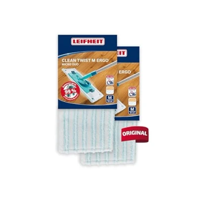 Imagen de Set Leifheit de 2 Fundas recambio Clean Twist M Ergo micro dúo, funda microfibra lavable para mopa superabsorbente, fregona suelos lisos
