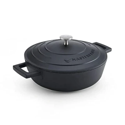 Imagen de MasterClass Cacerola con tapa de 24 cm, aluminio fundido ligero, apta para inducción, horno y horno, color negro