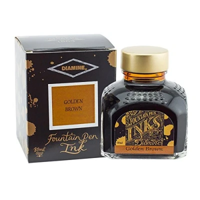 Imagen de Diamine Frasco de tinta pluma estilográfica 80 ml turquesa, color Brown/Gold