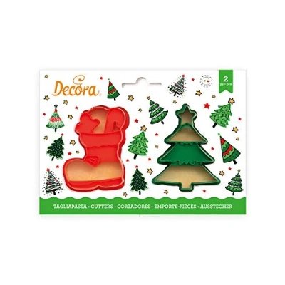 Imagen de DECORA 0255096 Christmas Tree and Boot Cookie Cutter Set of 2 8/6 X H 2,2 cm, red
