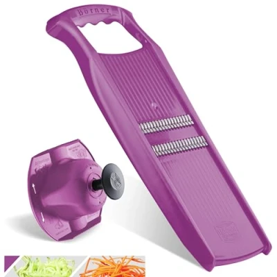 Imagen de Börner Roko PowerLine Set de Cortador verduras (2 piezas) tiras finas para frutas y + soporte en juliana Rallador (Morado)