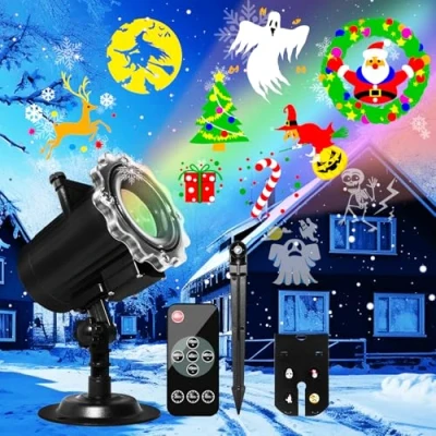 Imagen de MOSSNDAR Proyector Navidad Exterior, 64 Patrones Luces Navidad, Impermeable Lámpara de Proyección con Control Remoto y Temporizador para Festivos Fiesta Halloween Decoracion Regalo