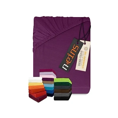 Imagen de npluseins Sábana bajera clásica de punto jersey, disponible en 34 colores modernos y 6 tamaños diferentes, 100% algodón, 90 100 x 200 cm, color lila