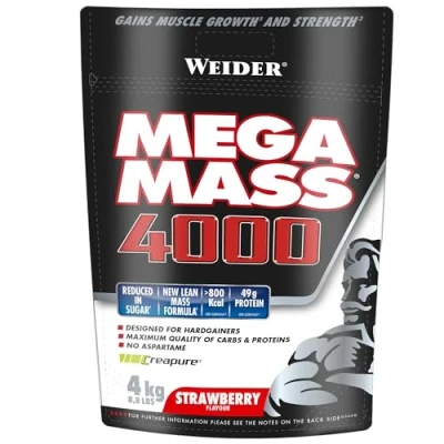 Imagen de Weider Mega Mass 4000 Sabor Vainilla (4000 g). 69% de hidratos.Enriquecido Con Vitaminas y Minerales. menos azúcares