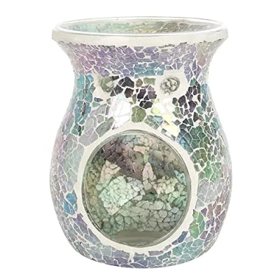 Imagen de Elegante Quemador de Aceite Cristal Iridiscente Azul Claro, 14,5 cm x 11 (1 Unidad), diseño Lujoso, Material Premium, Accesorio aromaterapia, Ideal para decoración del hogar y la Oficina