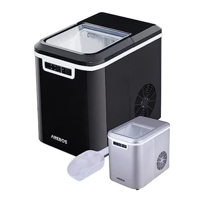 Imagen de Arebos Fabricador de cubitos hielo 2 tamaños, Negro 12 kg/24 h 10 15 min. tiempo producción 2,2 L depósito agua