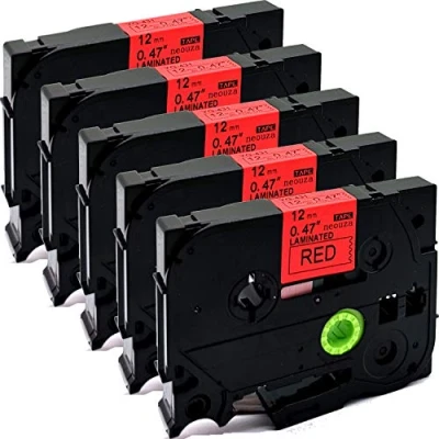 Imagen de Cartucho de cintas colores 12 mm x 8 m, compatible con Brother P Touch TZe y Tz, pack 5 unidades , color 431 Black on Red