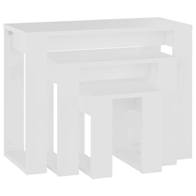 Imagen de vidaXL Mesas Apilables 3 Piezas Auxiliar Consola Mesita Salón Lateral Té Café Sofá Sala de Estar Muebles Mobiliario Madera Contrachapada Blanco