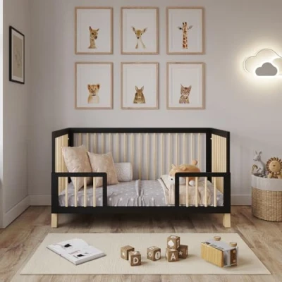 Imagen de Love For Sleep Cuna Convertible en Cama 140x70cm con Barrera de Seguridad Pino Antracita Alex Juego Completo Bebe Baby Bed, Madera