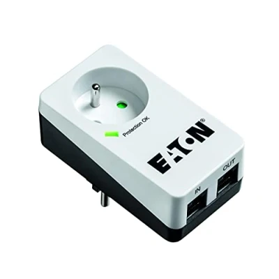 Imagen de Eaton Caja de protección contra sobretensiones (1 Tel@, PB1TF), 1 Conector FR + telefónico, Color Blanco y Negro