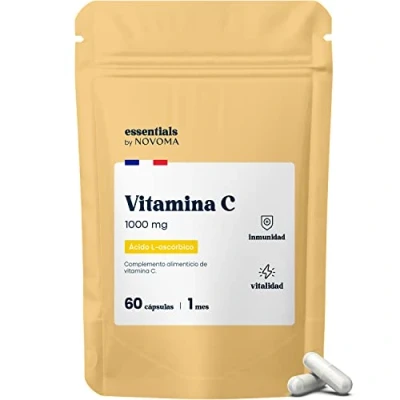 Imagen de Vitamina C 1000 mg, Alta Dosis de Pura, 60 Cápsulas Veganas para 1 Mes, Suplemento el Sistema Inmunológico y la Fatiga, 100% Ácido Ascórbico, Essentials by Novoma