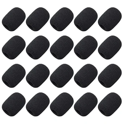 Imagen de inodiref 20 Piezas Mini Cubiertas Micrófono de Espuma Parabrisas para Aula, Solapa, Tamaño Entrevista, Reunión, Color Negro
