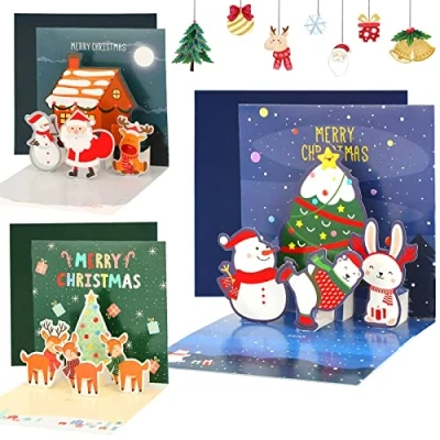 Imagen de Acuiwer 3 Piezas 3D Tarjetas de Navidad con Sobres, Postales Pop Up Christmas Cards Diseño Colorido Tarjeta Felicitacion Xmas Regalo para Niños Amigos Familia
