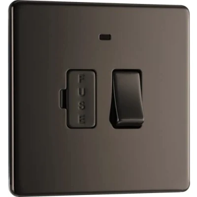Imagen de BG Electrical nbn52 Placa Plana sin Tornillos, 13 A, Unidad de conexión fusionada conmutada con indicador Potencia, níquel Negro, 250 V