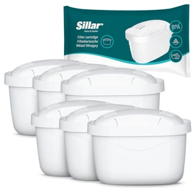 Imagen de Sillar Cartuchos de filtro agua compatibles con BRITA Maxtra+, Marella, Aluna, Elemaris, 6 unidades, carbón activo e intercambiador iones, sin BPA, reduce la cal y el cloro, para potable